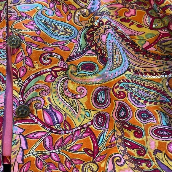 Coldwater Creek Colorful Paisley Jacket Womens Petite Large Beaded Button Front - Picture 8 of 9